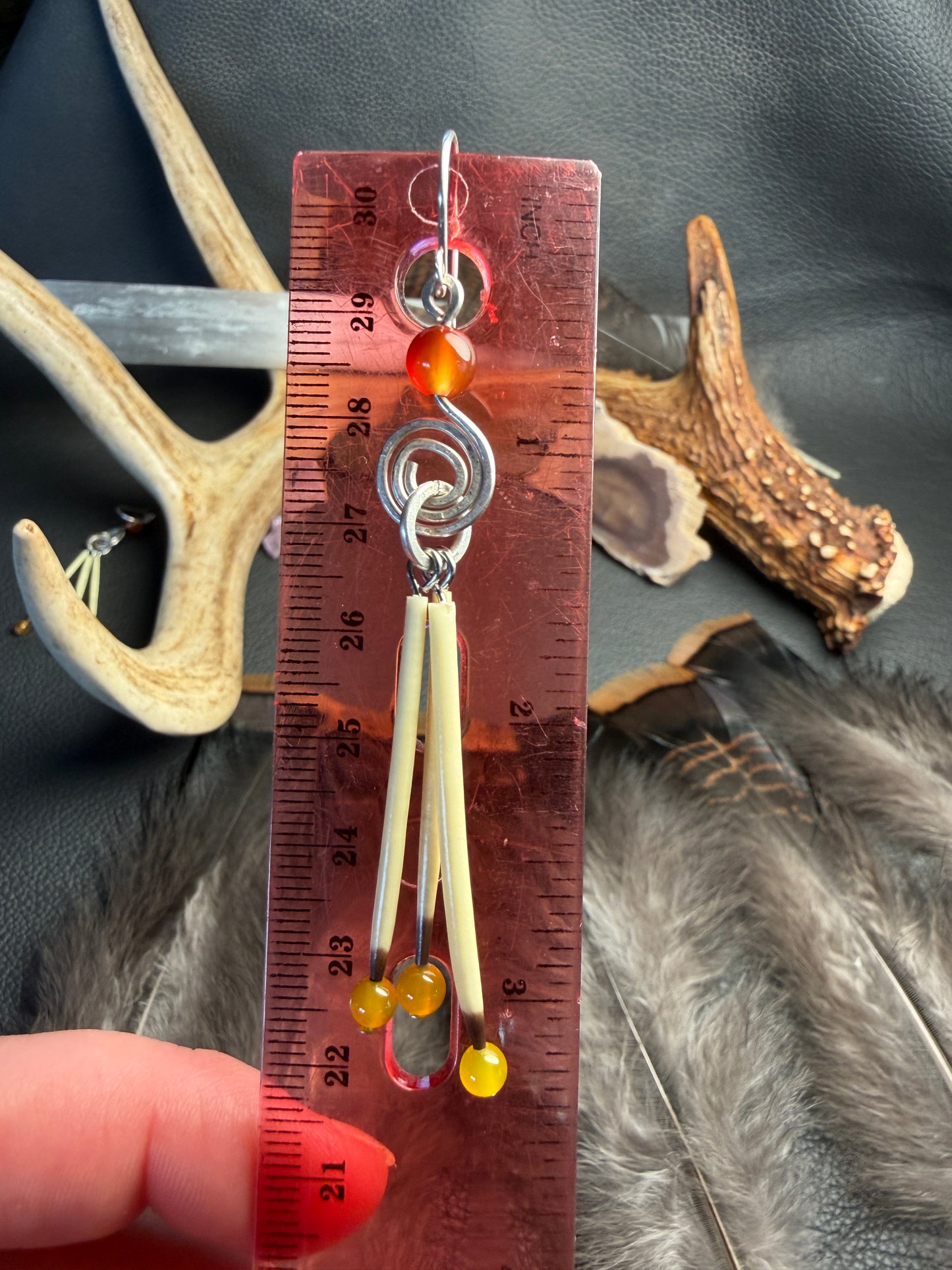 Carnelian Silver Spiral- 3 Quills