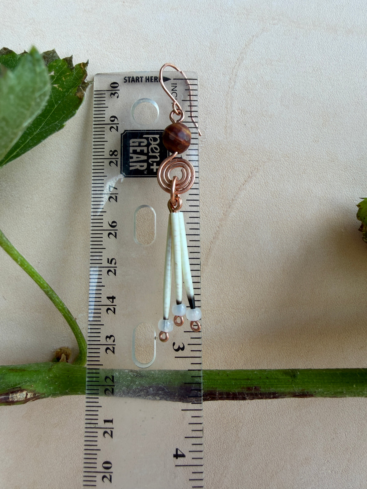 Copper Earrings-3 Quills-Faceted Jasper