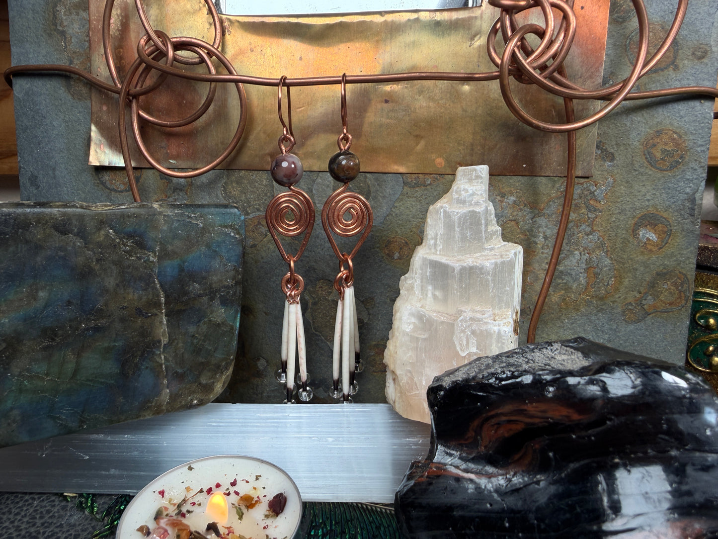 Petrified Wood Goddess-Copper 5 Quill