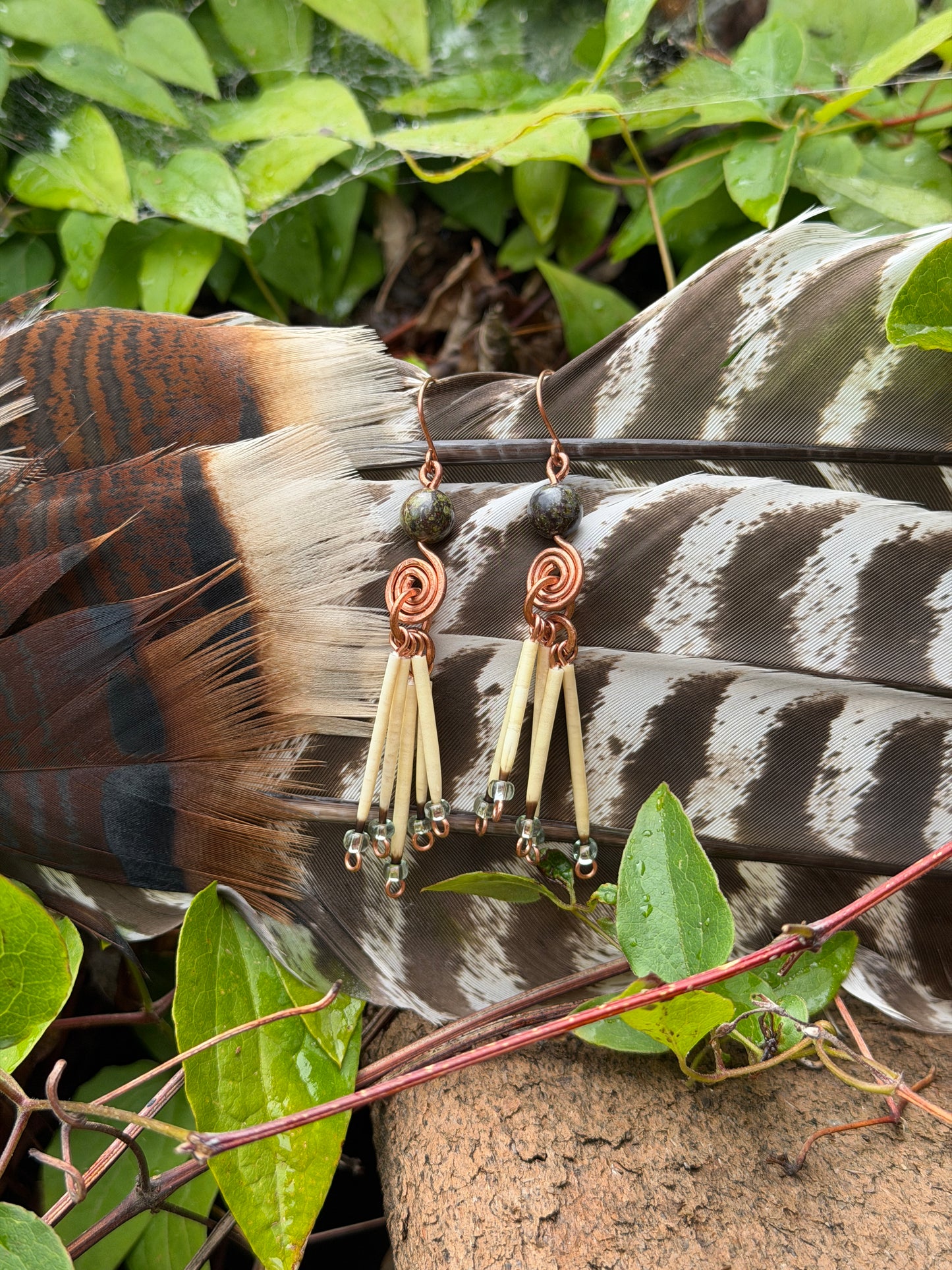 Dragon Blood Jasper Spiral - 5 Quill Earrings