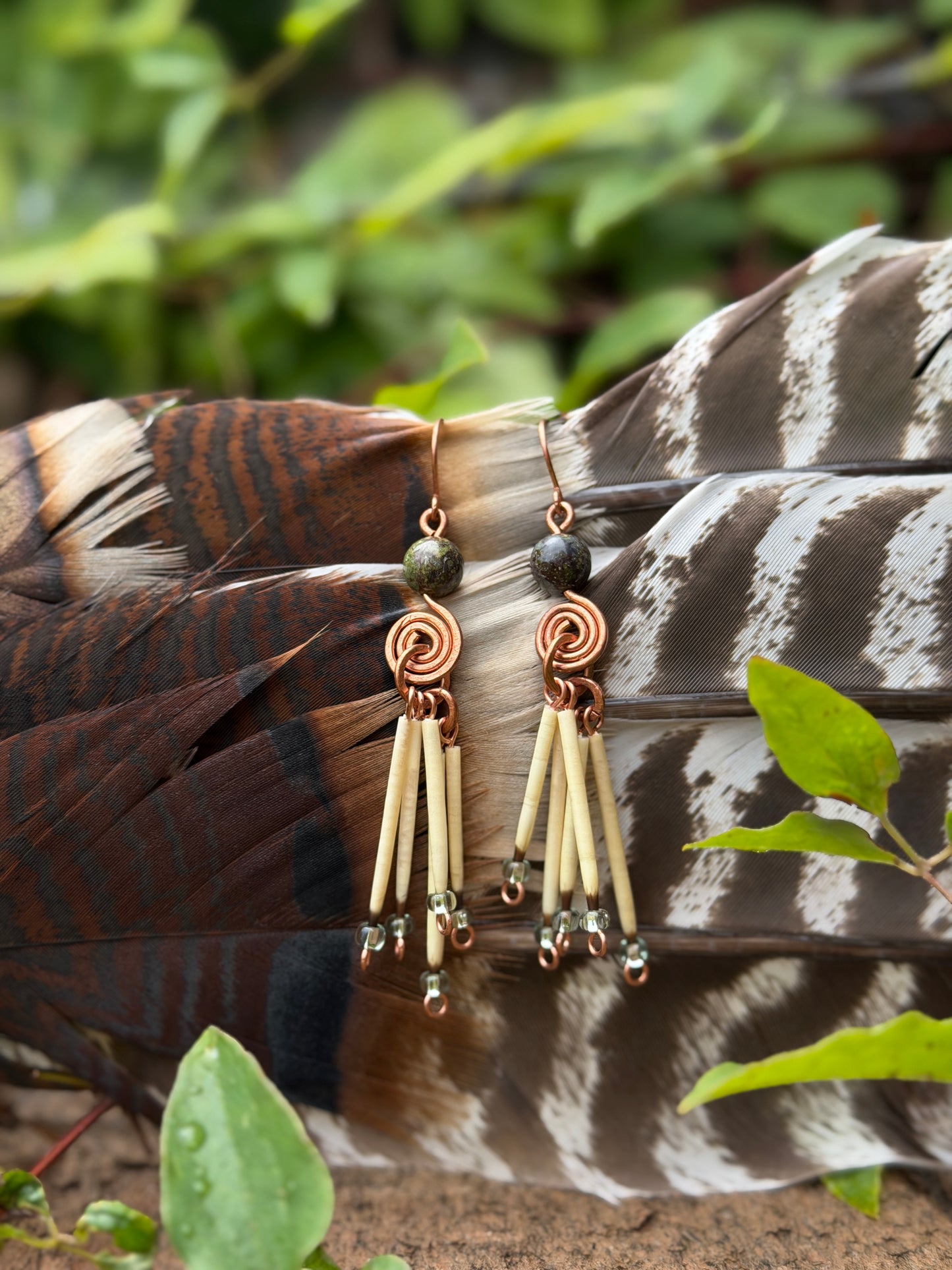 Dragon Blood Jasper Spiral - 5 Quill Earrings