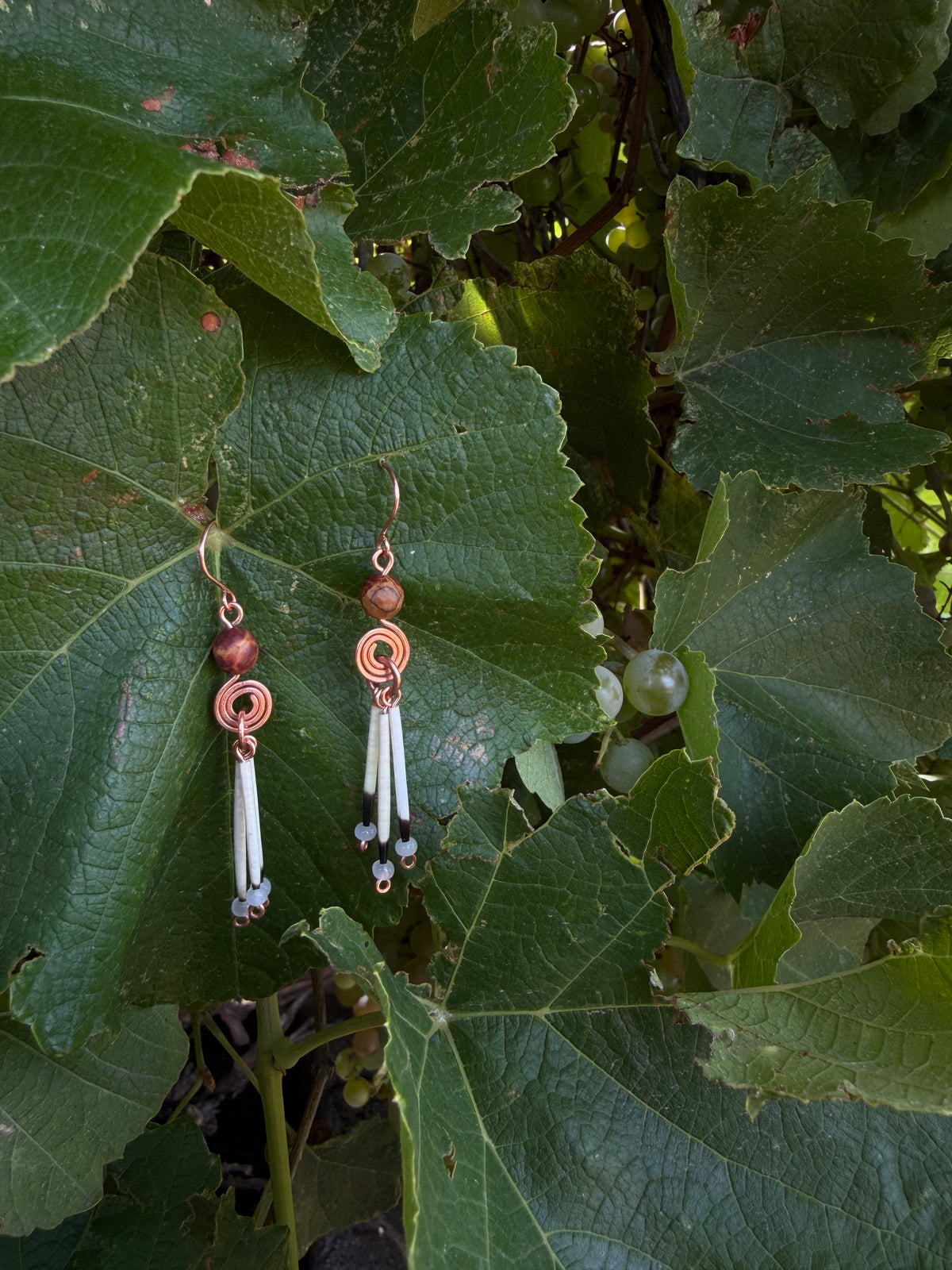 Copper Earrings-3 Quills-Faceted Jasper