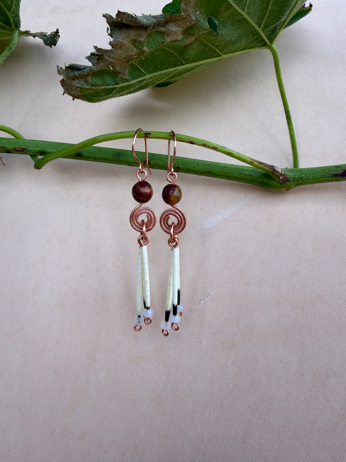 Copper Earrings-3 Quills-Faceted Jasper
