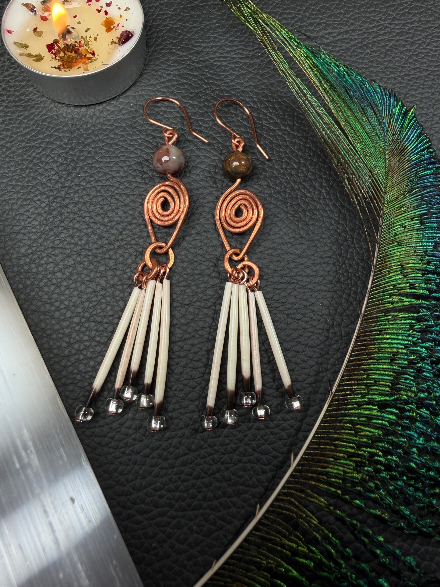Petrified Wood Goddess-Copper 5 Quill