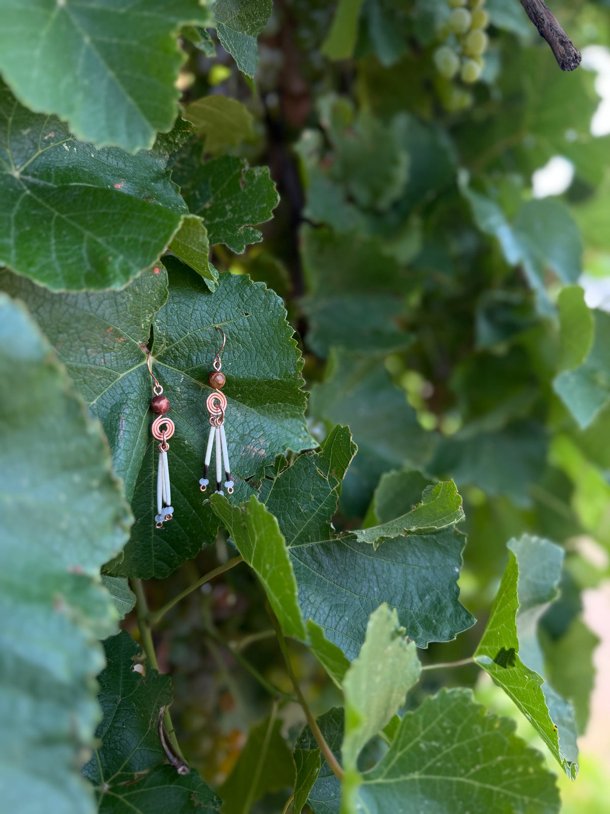 Copper Earrings-3 Quills-Faceted Jasper