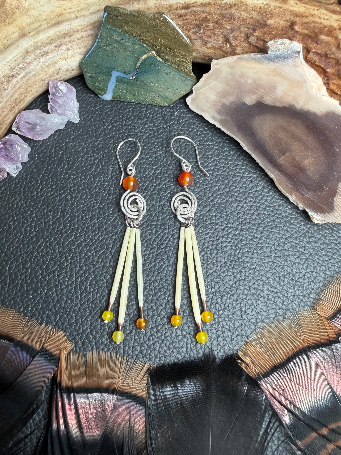 Carnelian Silver Spiral- 3 Quills