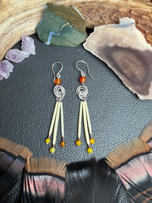 Carnelian Silver Spiral- 3 Quills