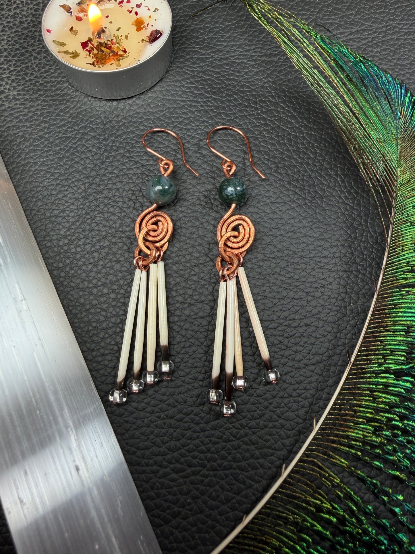 Moss Agate Spirals-Copper 4 Quill