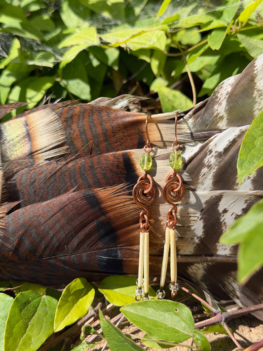 Peridot Spiral - 3 Quill Earrings