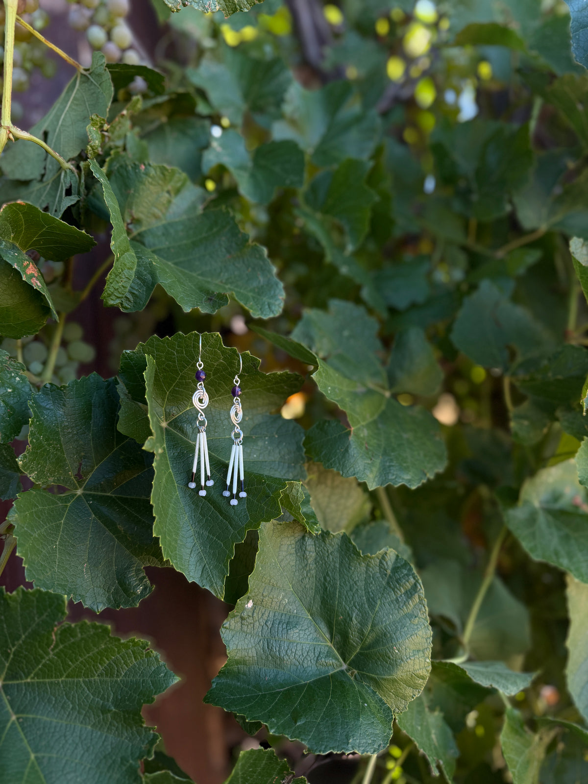 Silver Earrings-3 Quill-Faceted Amethyst