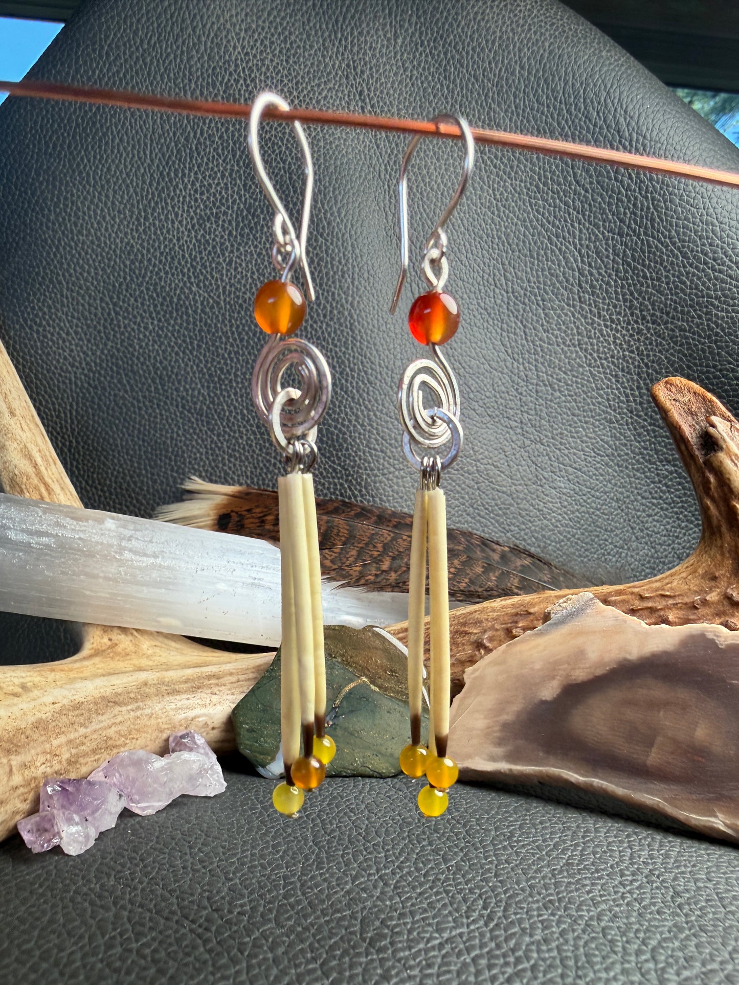 Carnelian Silver Spiral- 3 Quills