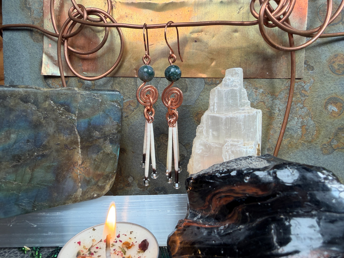 Moss Agate Spirals-Copper 4 Quill