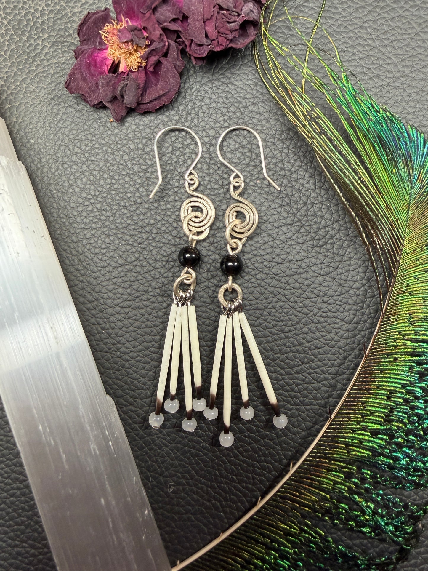 Obsidian Spiral-Silver 4 Quills