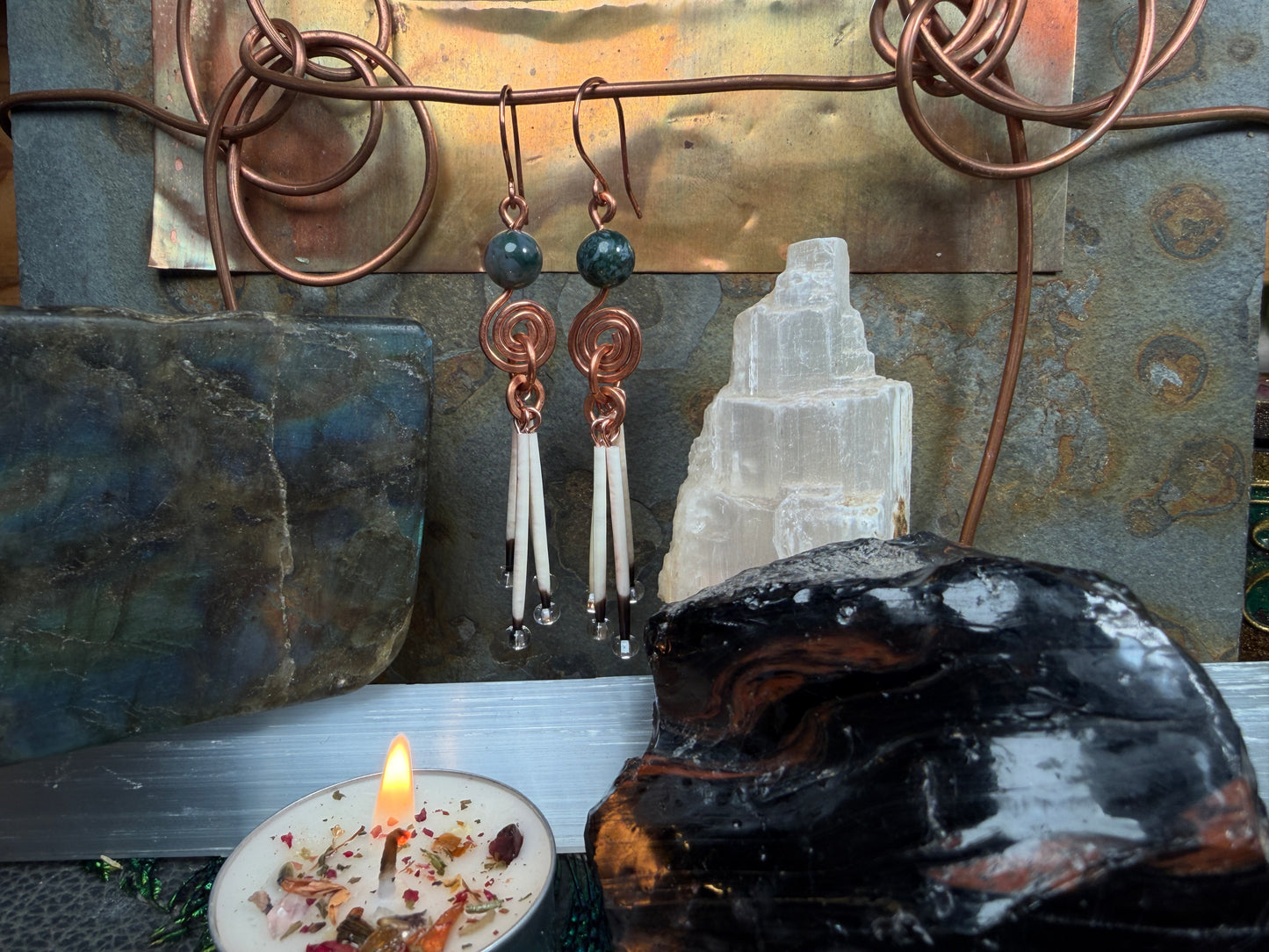 Moss Agate Spirals-Copper 4 Quill