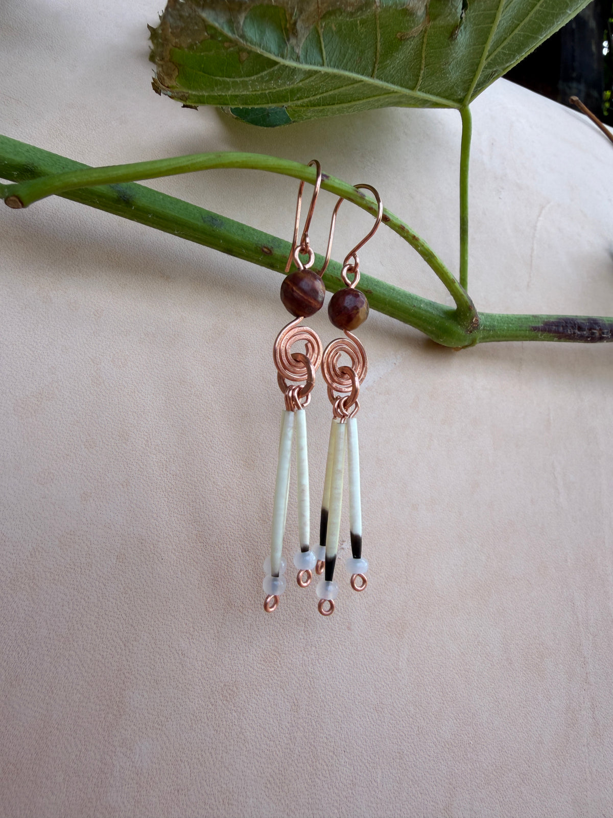 Copper Earrings-3 Quills-Faceted Jasper