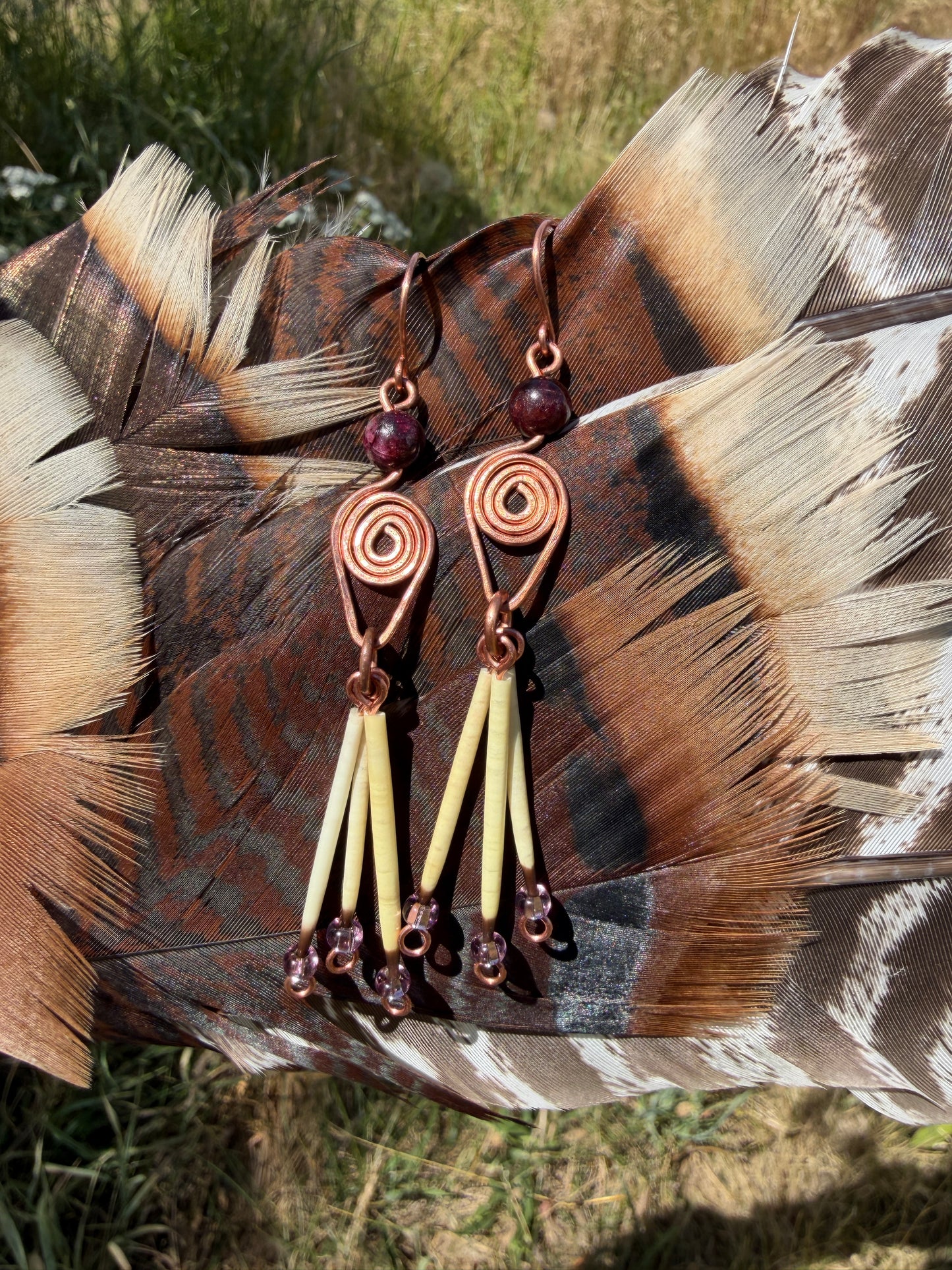 Amethyst Goddess- 3 Quill Earrings