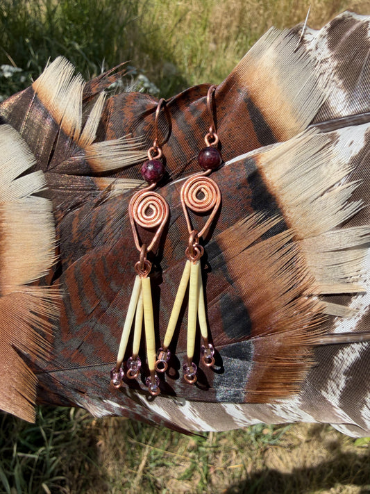 Amethyst Goddess- 3 Quill Earrings