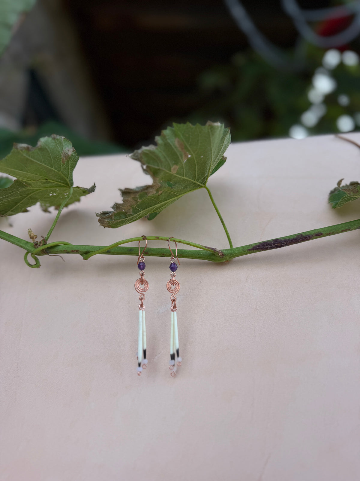 Copper Earrings-3 Quill-Faceted Amethyst