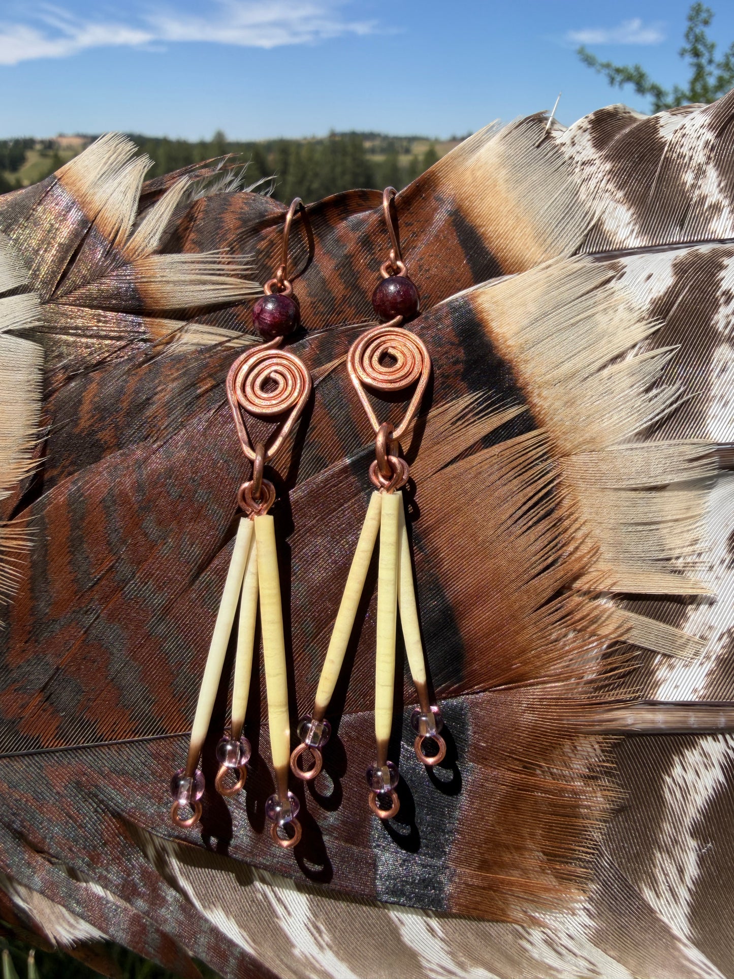Amethyst Goddess- 3 Quill Earrings