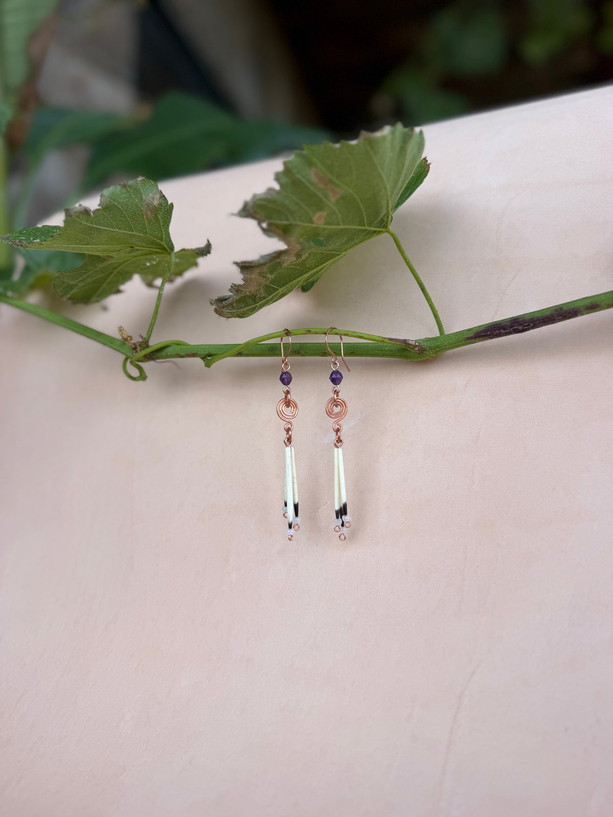 Copper Earrings-3 Quill-Faceted Amethyst