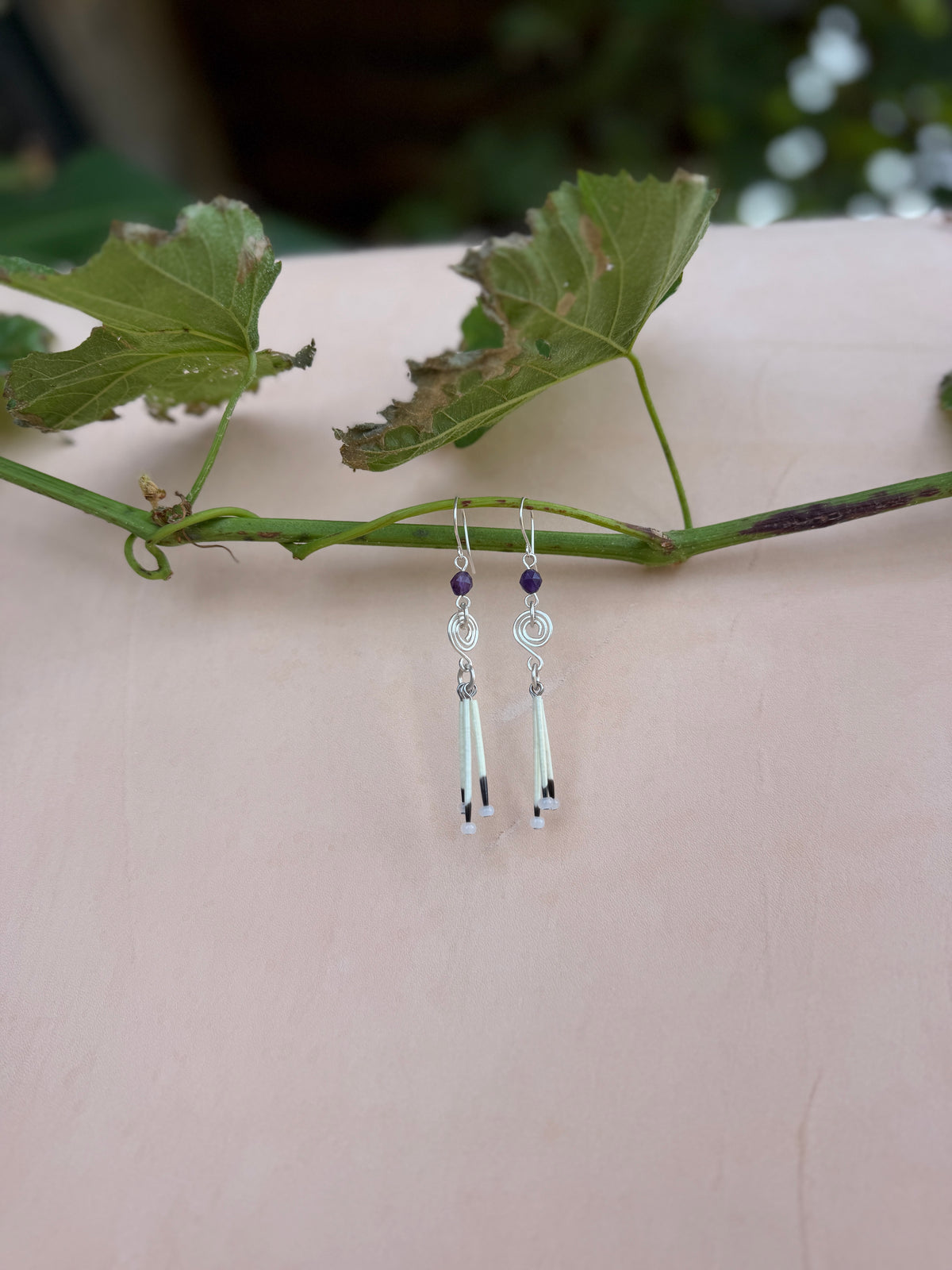 Silver Earrings-3 Quill-Faceted Amethyst
