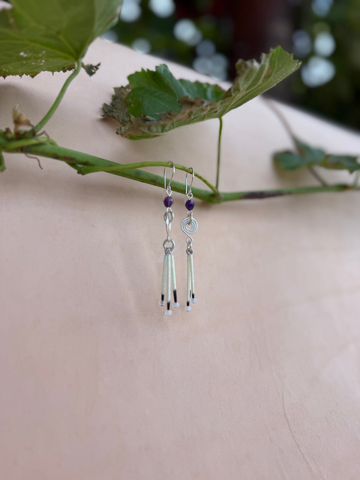 Silver Earrings-3 Quill-Faceted Amethyst