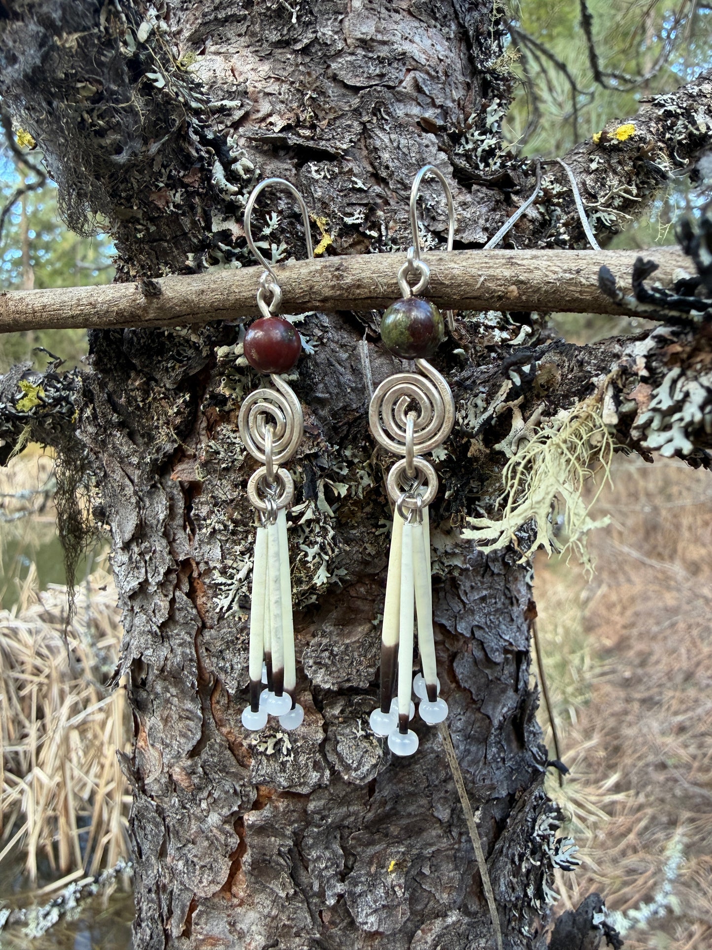 Dragon Blood Stone Jasper Spirals-Silver 5 Quills