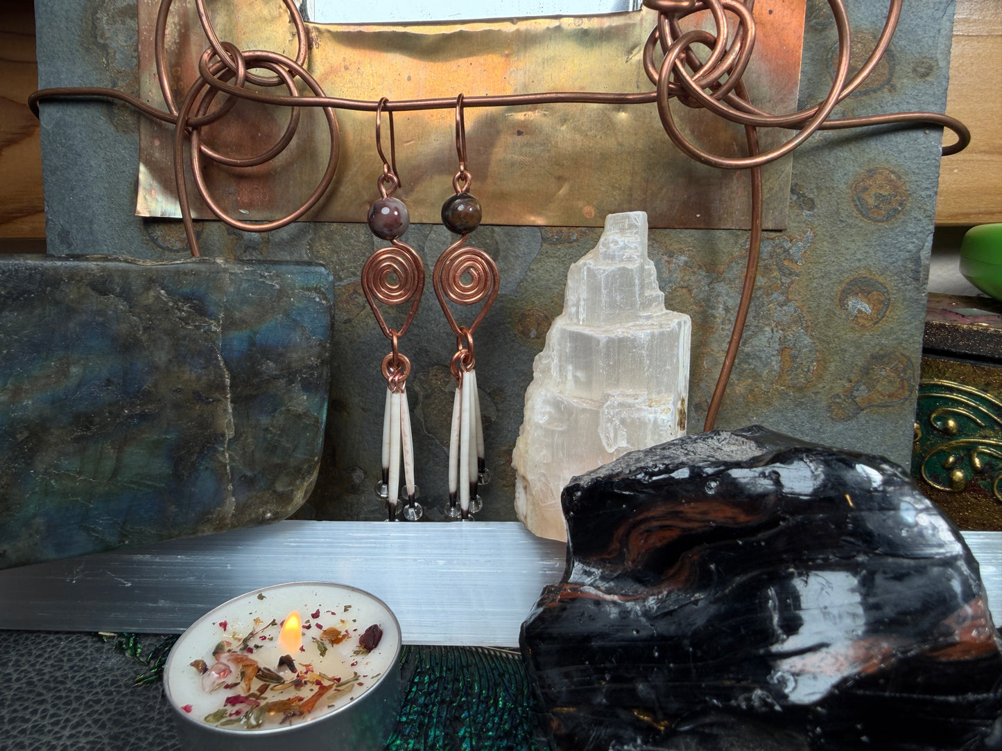 Petrified Wood Goddess-Copper 5 Quill