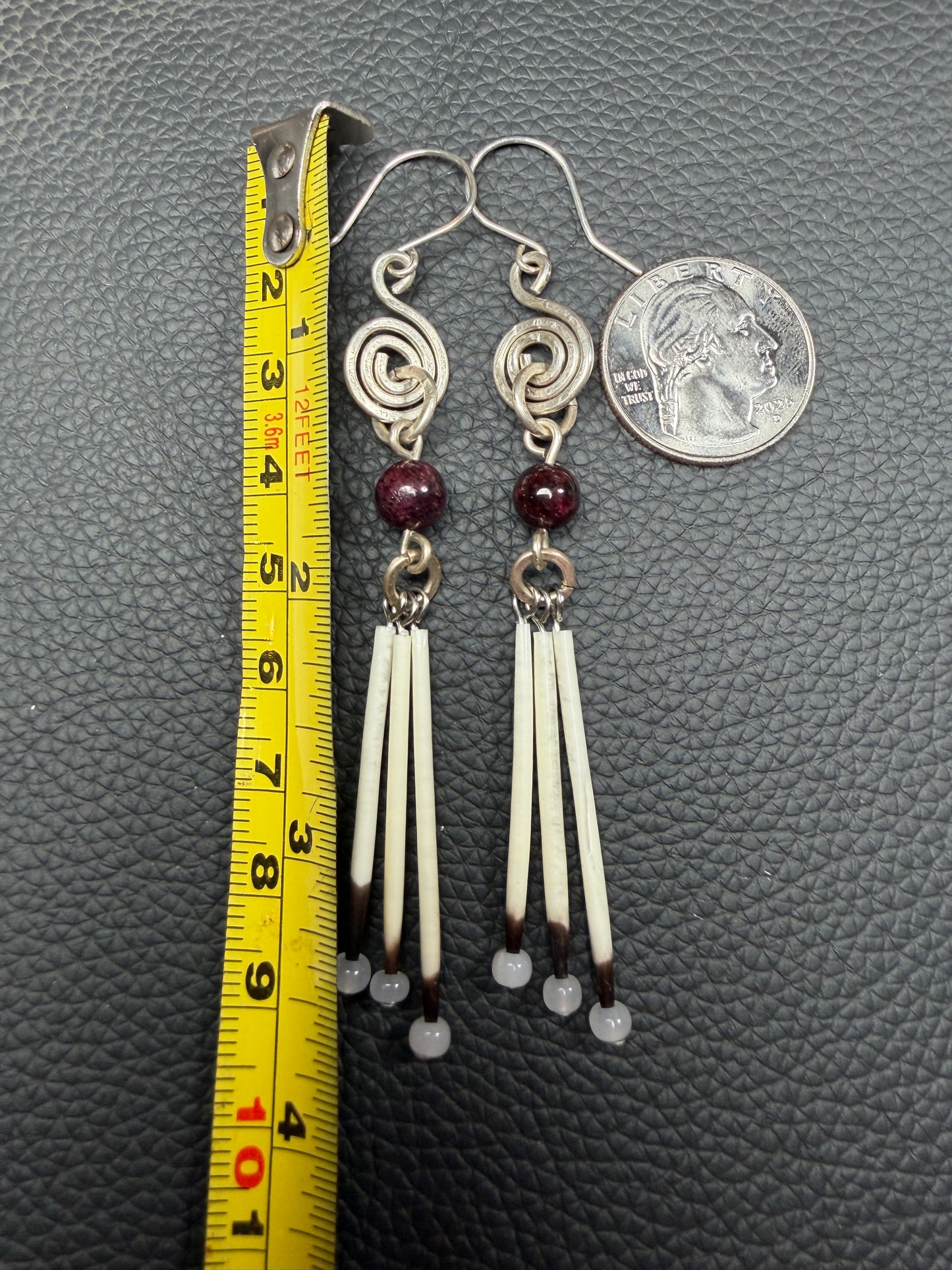 Garnet Swirls- Silver 3 Quills