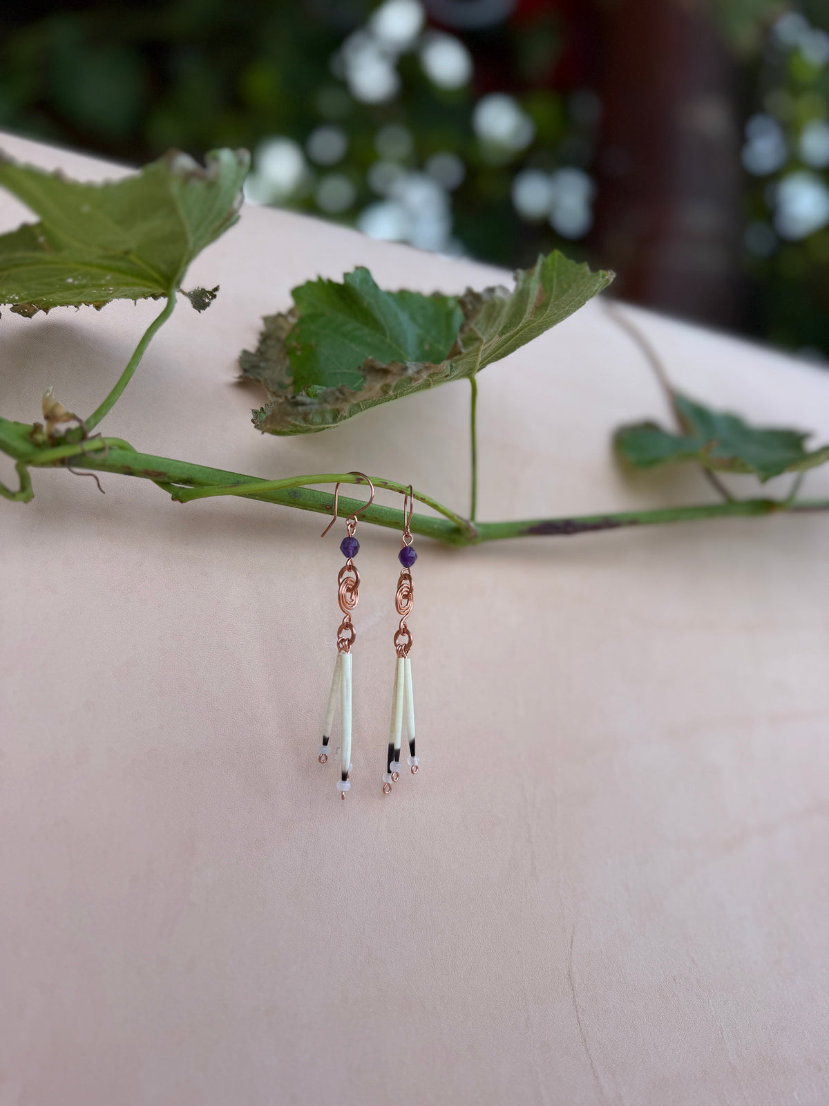 Copper Earrings-3 Quill-Faceted Amethyst