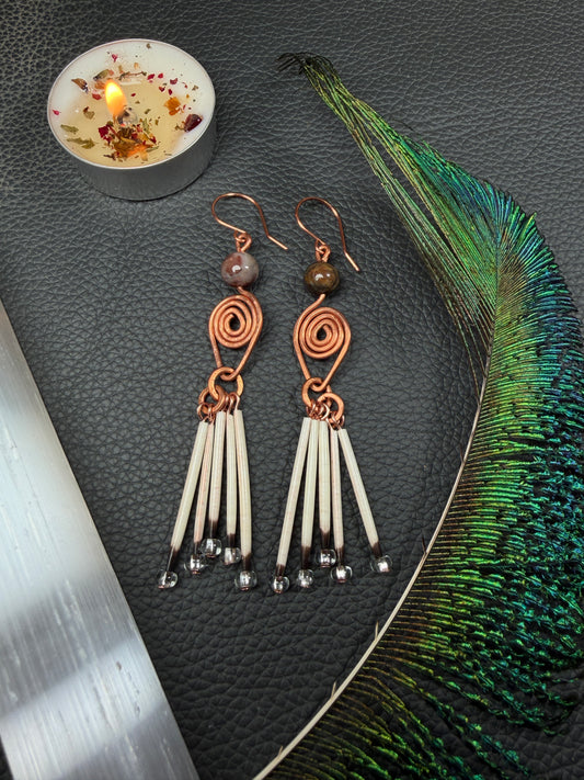 Petrified Wood Goddess-Copper 5 Quill