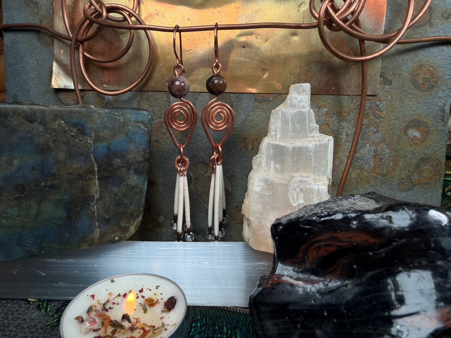 Petrified Wood Goddess-Copper 5 Quill
