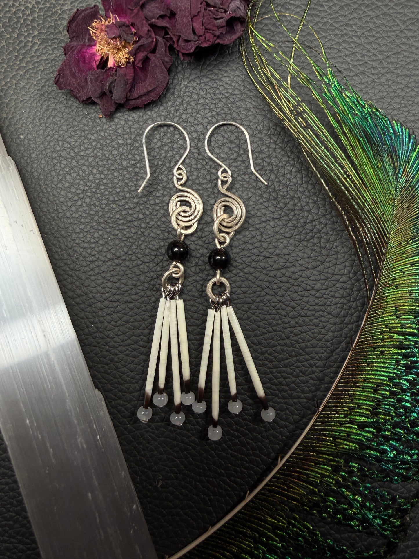 Obsidian Spiral-Silver 4 Quills