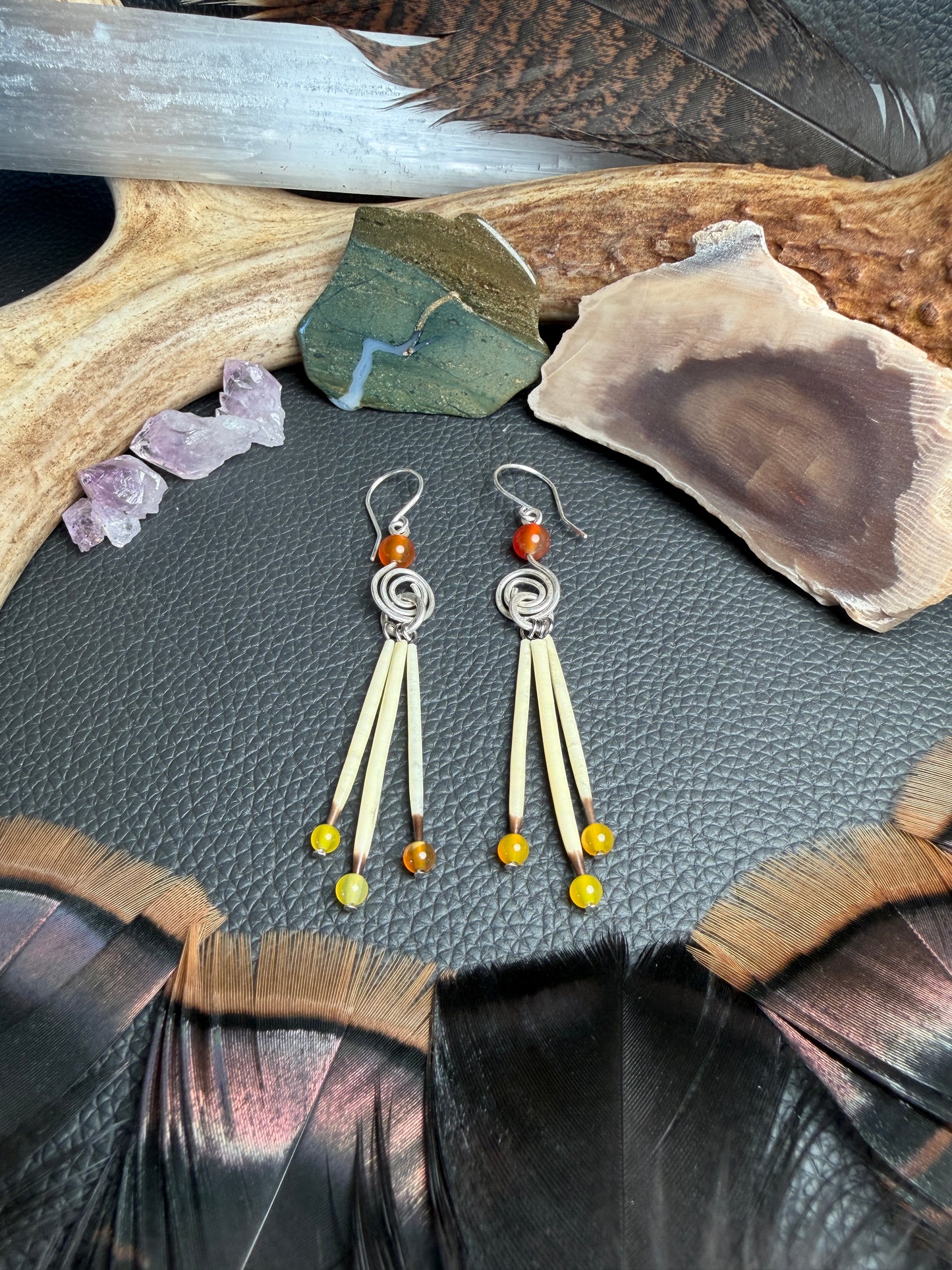 Carnelian Silver Spiral- 3 Quills