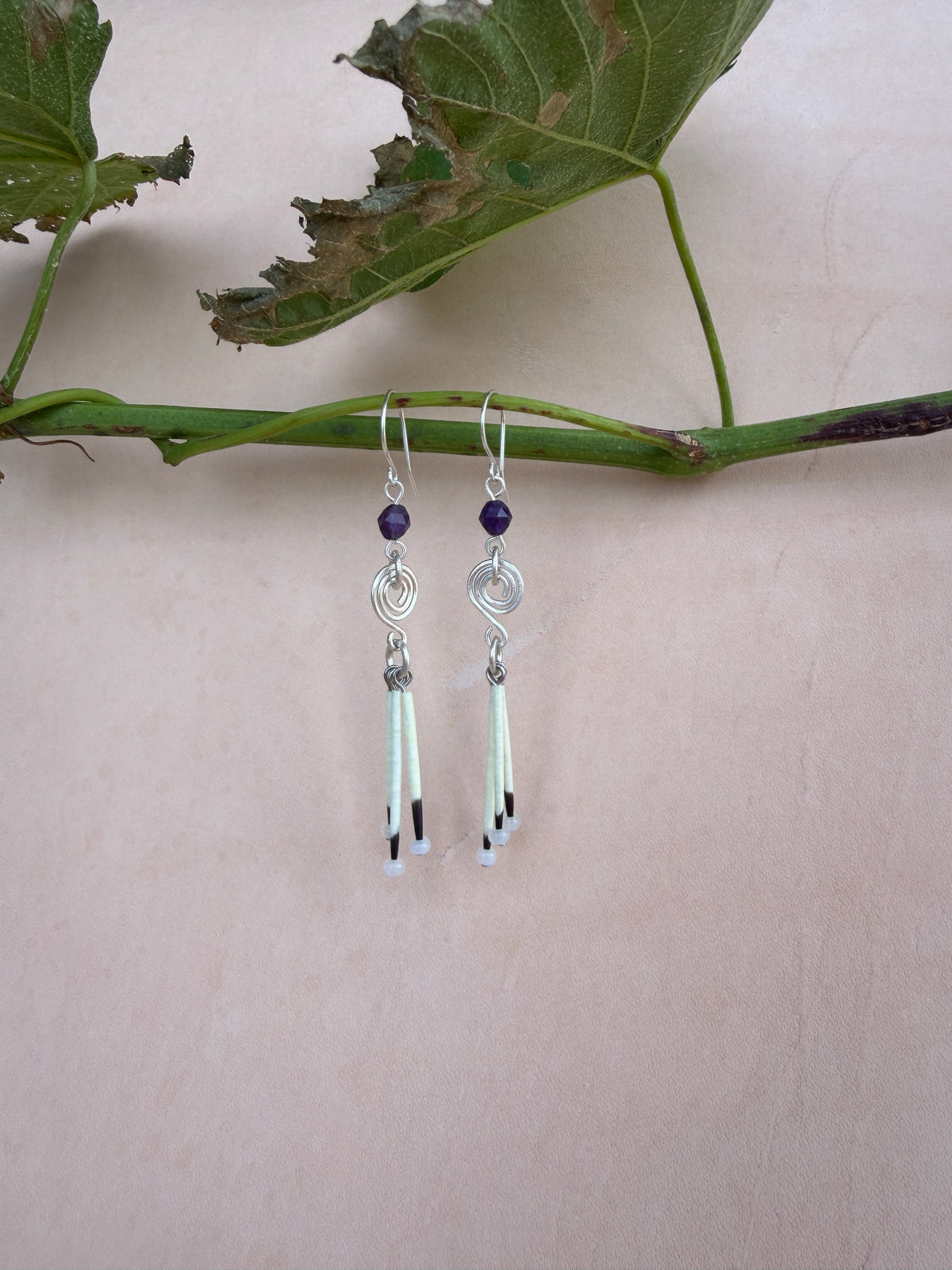 Silver Earrings-3 Quill-Faceted Amethyst