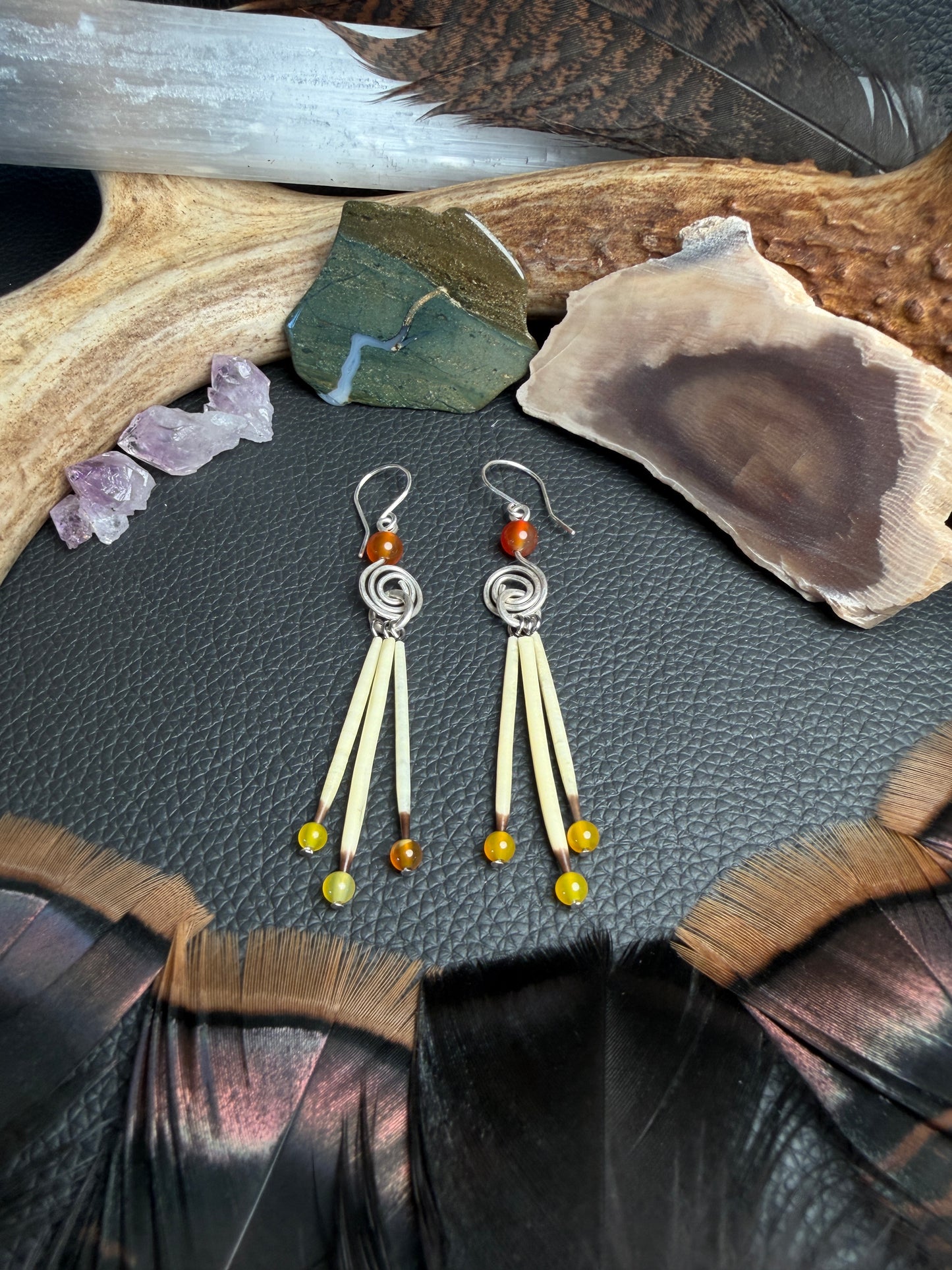 Carnelian Silver Spiral- 3 Quills