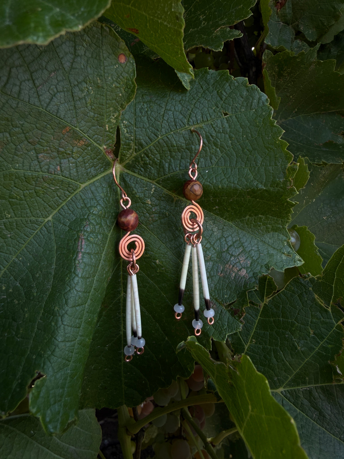 Copper Earrings-3 Quills-Faceted Jasper