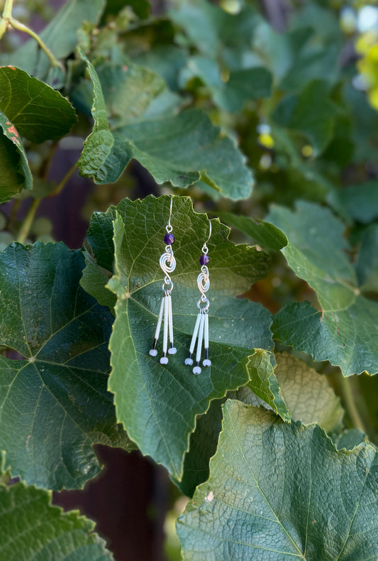 Silver Earrings-3 Quill-Faceted Amethyst