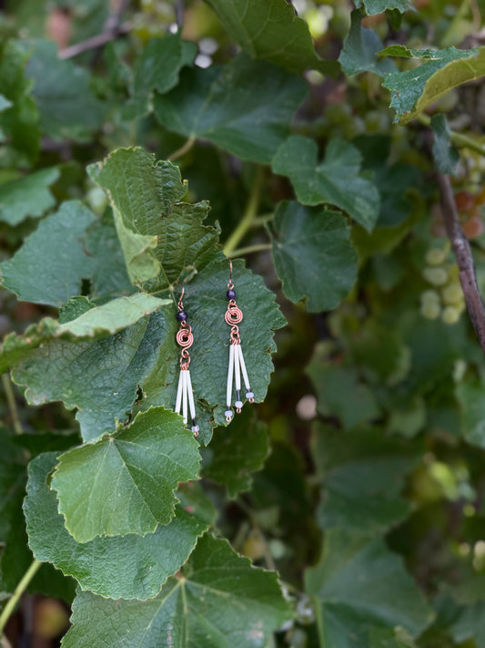 Copper Earrings-3 Quill-Faceted Amethyst