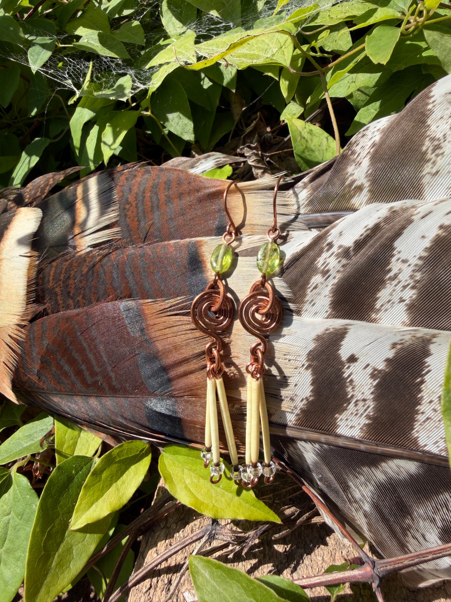 Peridot Spiral - 3 Quill Earrings