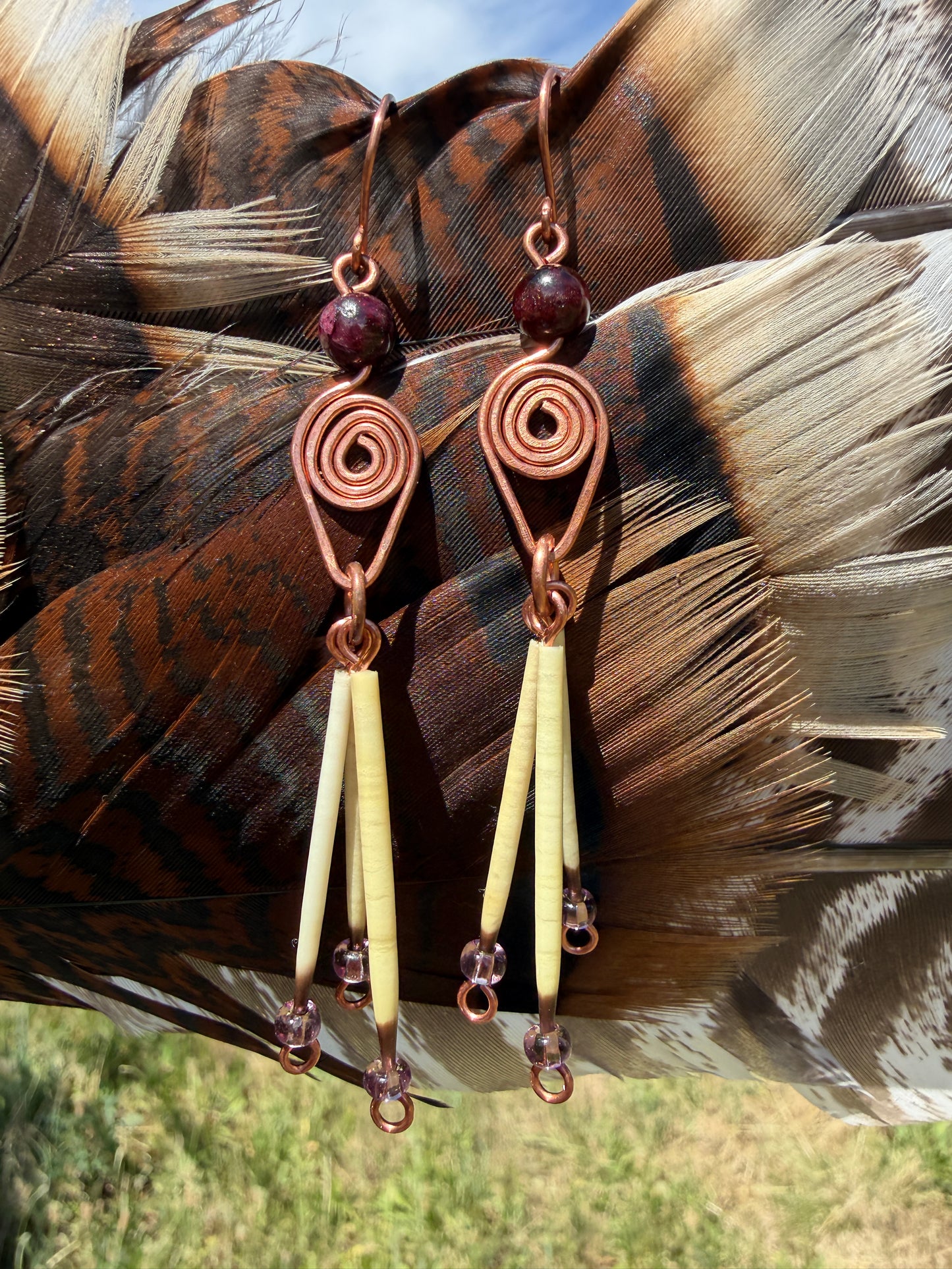 Amethyst Goddess- 3 Quill Earrings