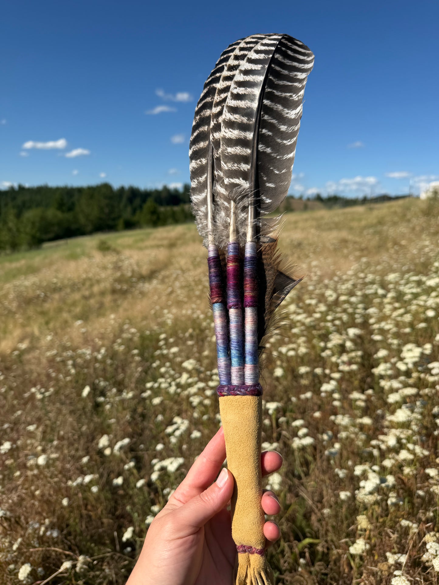Indigo- Feather Fan